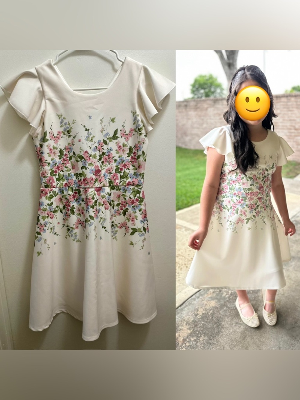 Girls' Cream Floral A-Line Dress